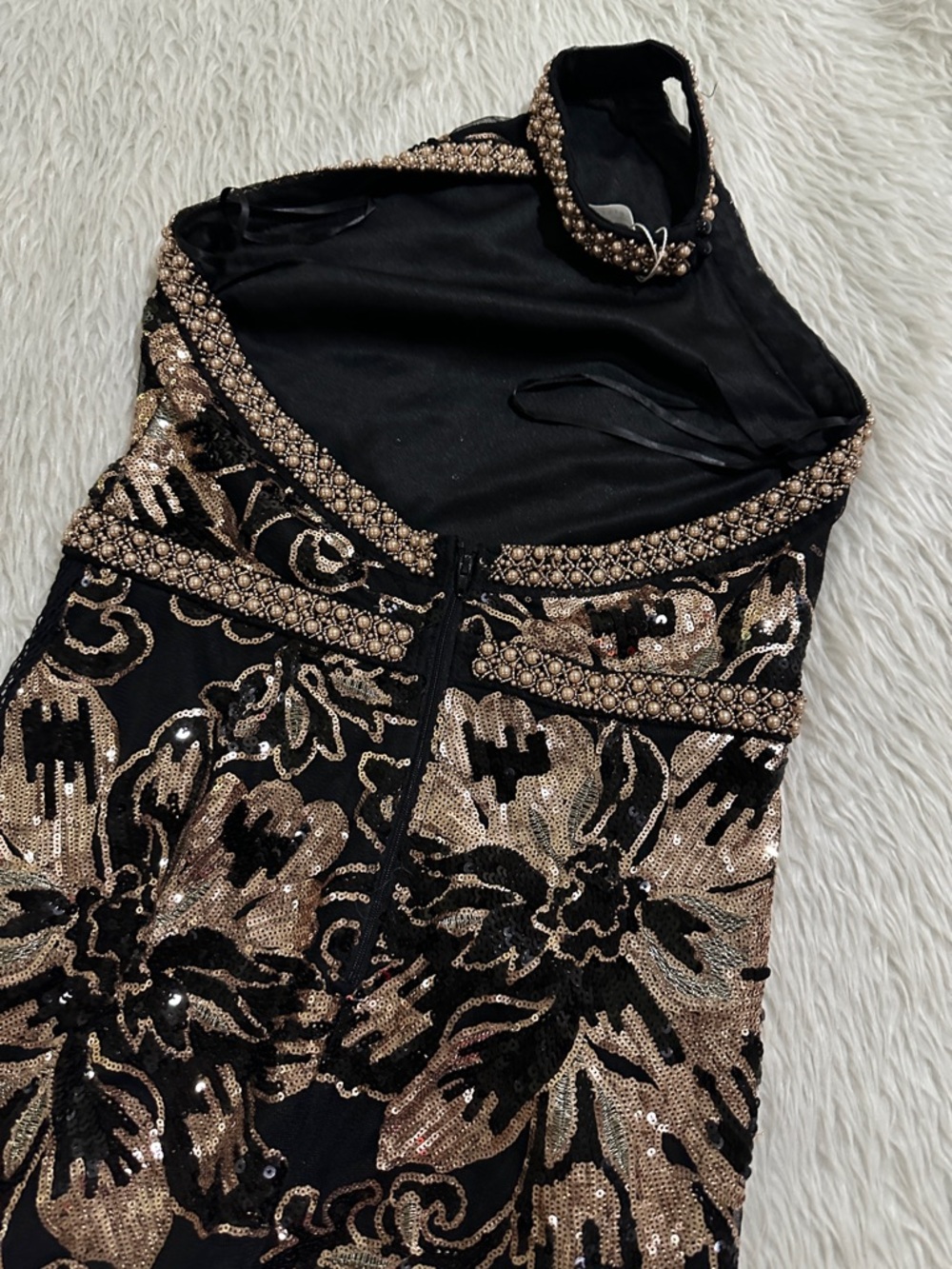 12th Tribe Black and Gold Embellished Halter Fringe Dress - Picture 9 of 10